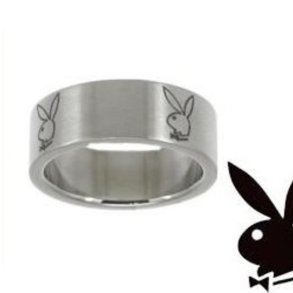 Men's Playboy Ring Bunny Logo Stainless Steel Wide Band Size 10 Mens Authentic - Picture 7 of 12